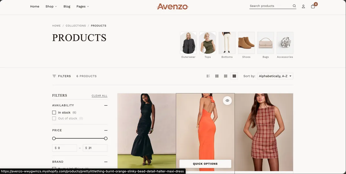 Avenzo collection page